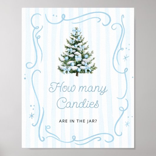 Winter Blue Bow Baby Shower Guess How Many Candies Poster (Voorkant)