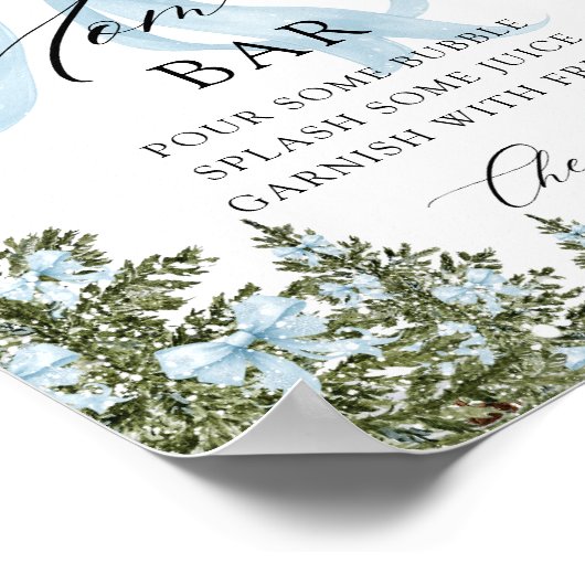 Winter Blue Bow Baby shower Mom-osa Bar Poster (Hoek)