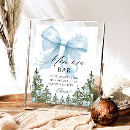 Winter Blue Bow Baby shower Mom-osa Bar Poster