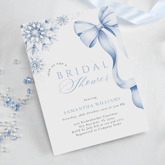 Winter Blue Bow Bruidsdouche Kaart
