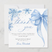 Winter Blue Bow Snowflakes Baby Shower Bedankkaart (Voorkant)