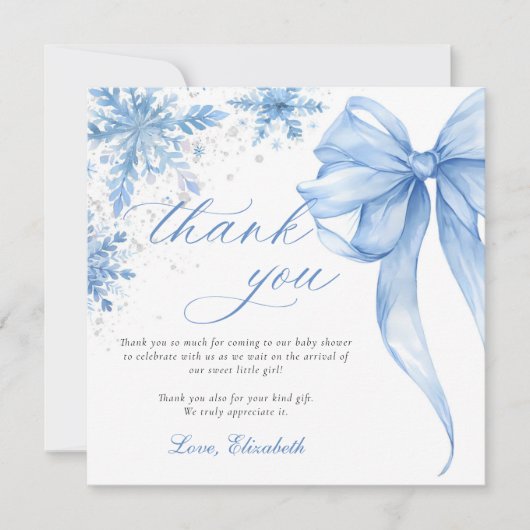 Winter Blue Bow Snowflakes Baby Shower Bedankkaart (Voorkant)