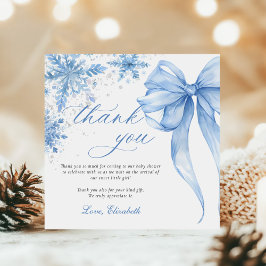 Winter Blue Bow Snowflakes Baby Shower Bedankkaart