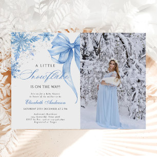Winter Blue Bow Snowflakes Baby shower Foto Kaart