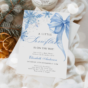 Winter Blue Bow Snowflakes Baby shower Kaart