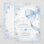 Winter Blue Bow thema Meisje Coquette Baby Shower Kaart (Voorkant / Achterkant)