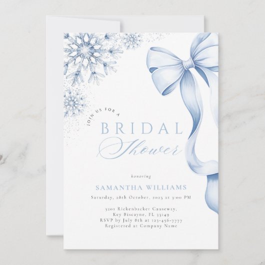 Winter Blue Bow Vrijgezellenfeest Kaart (Voorkant)