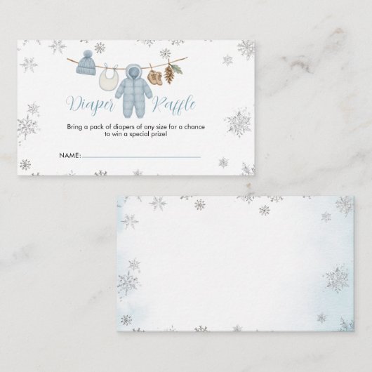 Winter Blue Boy Baby Shower Snow Diaper Raffle Informatiekaartje (Voorkant / Achterkant)