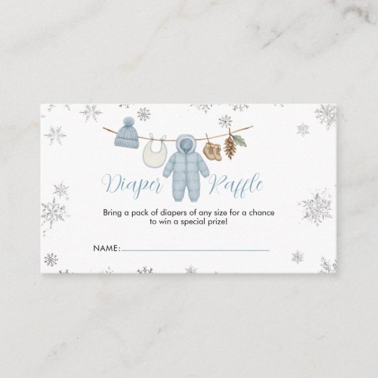 Winter Blue Boy Baby Shower Snow Diaper Raffle Informatiekaartje (Voorkant)