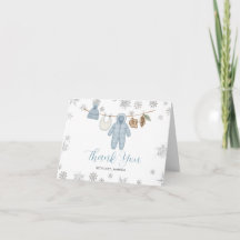 Winter Blue Boy Baby Shower Snowflakes Thank You