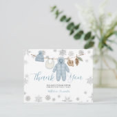 Winter Blue Boy Baby Shower Snowflakes Thank You Bedankkaart (Staand voorkant)