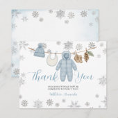 Winter Blue Boy Baby Shower Snowflakes Thank You Bedankkaart (Voorkant / Achterkant)