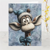 Winter Blue Christmas Cute Giraffe With Hat Kaart (Gele Bloem)