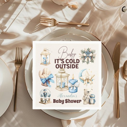 Winter Blue Christmas Holiday Baby shower Servet
