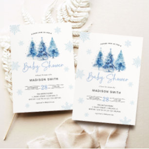 Winter Blue Christmas Tree Baby shower Boy Kaart