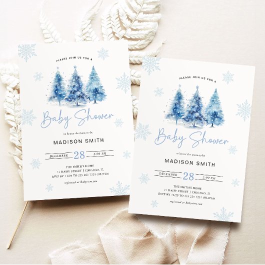 Winter Blue Christmas Tree Baby shower Boy Kaart