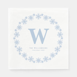 Winter Blue Christmas Wreath initiaal Servet
