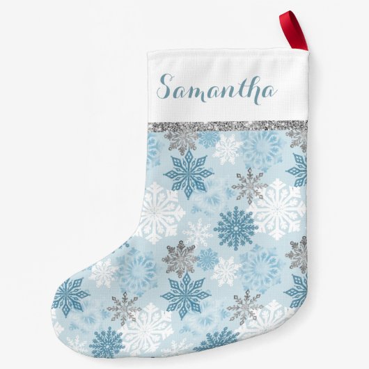 Winter Blue en Silver gepersonaliseerd Kleine Kerstsok (Achterkant)