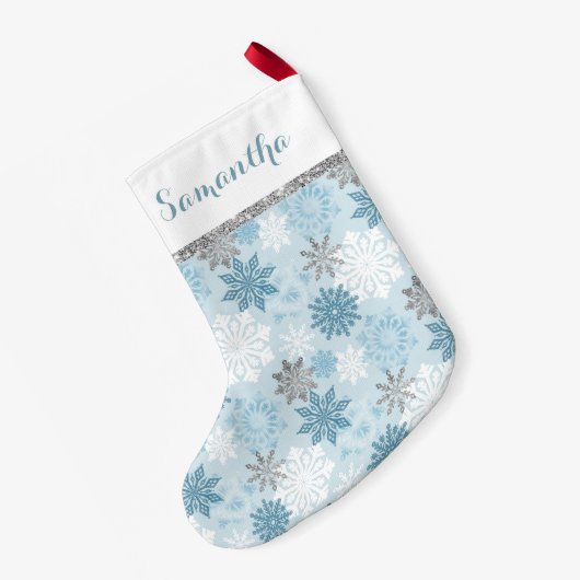Winter Blue en Silver gepersonaliseerd Kleine Kerstsok (Achterkant (Hangend))