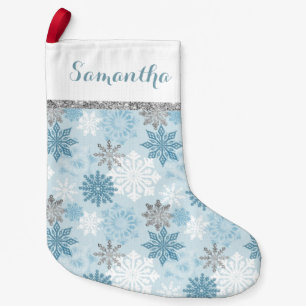 Winter Blue en Silver gepersonaliseerd Kleine Kerstsok