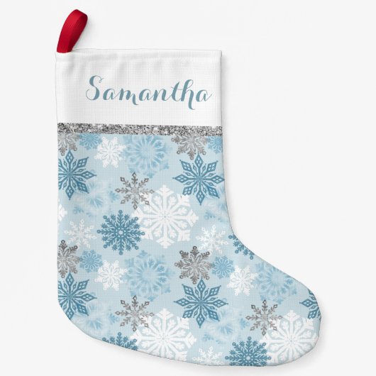 Winter Blue en Silver gepersonaliseerd Kleine Kerstsok (Voorkant)