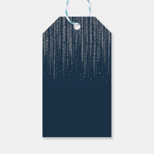 Winter Blue en Silver Sparking Ice Lights Wedding Cadeaulabel (Achterkant)