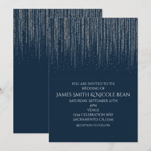 Winter Blue en Silver Sparking Ice Lights Wedding Kaart (Voorkant / Achterkant)