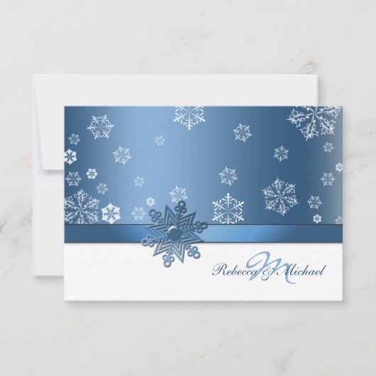Winter Blue en White Snowfalkes RSVP-kaarten RSVP Kaartje (Voorkant)