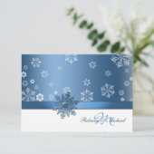 Winter Blue en White Snowfalkes RSVP-kaarten RSVP Kaartje (Staand voorkant)