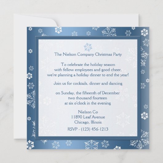 Winter Blue en White Snowflake kerstparty Kaart (Achterkant)