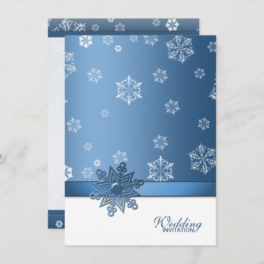 Winter Blue en White Snowflake Wedding Invites Kaart (Voorkant / Achterkant)