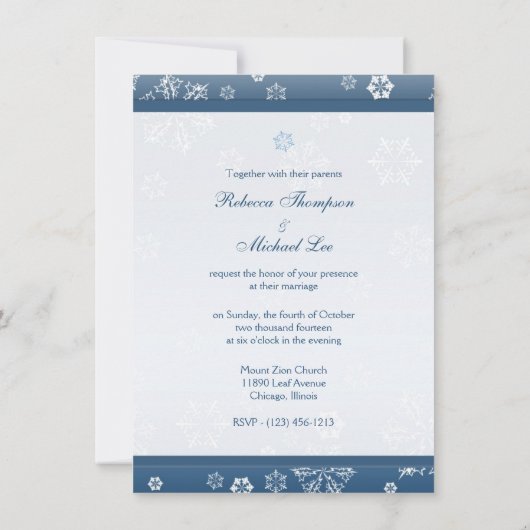 Winter Blue en White Snowflake Wedding Invites Kaart (Achterkant)