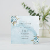 Winter Blue Floral Baby shower Kaart (Staand voorkant)