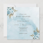 Winter Blue Floral Baby shower Kaart (Voorkant)