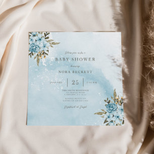Winter Blue Floral Baby shower Kaart