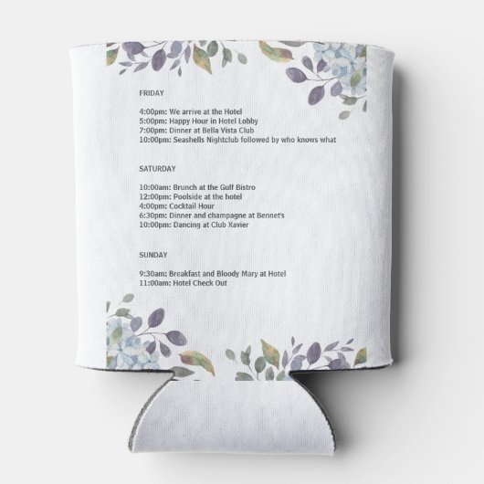 Winter Blue Floral Bachelorette Weekend Itinerary Blikjeskoeler (Achterkant)