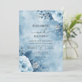 Winter Blue Floral Flourish Wedding Kaart (Staand voorkant)