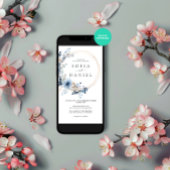 Winter Blue Floral Lijst Trouwfoto Kaart