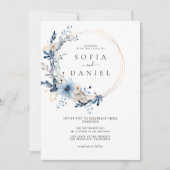 Winter Blue Floral Lijst Trouwfoto Kaart (Voorkant)