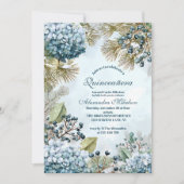 Winter Blue Floral Quinceañera Kaart (Voorkant)