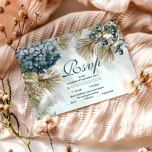 Winter Blue Floral Quinceañera RSVP Kaartje