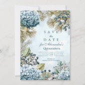 Winter Blue Floral Quinceañera Save The Date (Voorkant)
