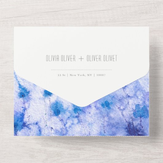 Winter Blue Garden bruiloft in één uitnodiging (Achterkant)