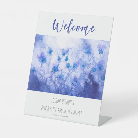 Winter Blue Garden bruiloft welkom Reclamebord Met Voetstuk (Voorkant)
