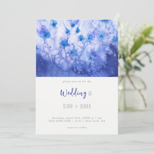 Winter Blue Garden Wedding Kaart (Staand voorkant)