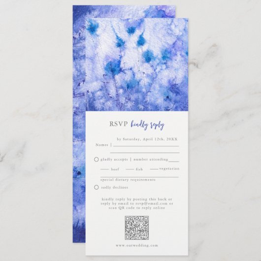 Winter Blue Garden Wedding RSVP QR Code Kaart (Voorkant / Achterkant)