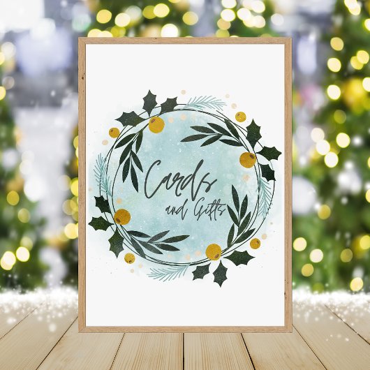  Winter Blue Gold Baby Shower Cards And Gifts Sign Foto Afdruk