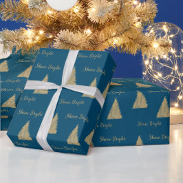 Winter Blue Gold Glitter-kerstbomen      Cadeaupapier