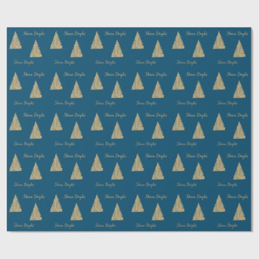 Winter Blue Gold Glitter-kerstbomen Cadeaupapier (Vlak)