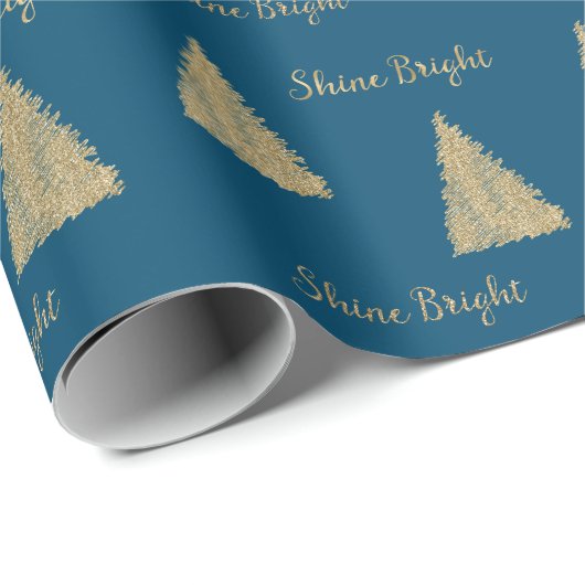Winter Blue Gold Glitter-kerstbomen      Cadeaupapier (Rol Hoek)
